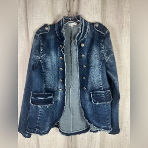 ADORE Denim Jacket Jeans Womens Small Distressed Moto Military Cotton Blend